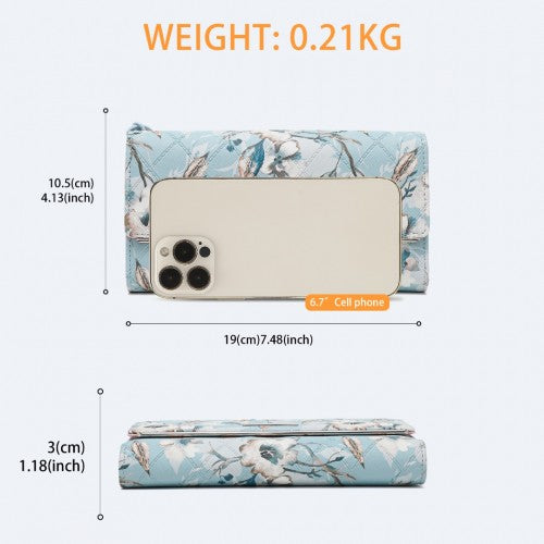 LP2353F - Miss Lulu Ladies' Flower Printed PU Leather Long Purse - Blue | Neil's Luggage Store