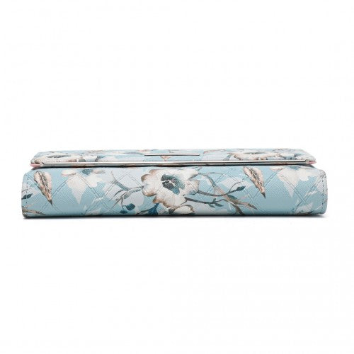 LP2353F - Miss Lulu Ladies' Flower Printed PU Leather Long Purse - Blue | Neil's Luggage Store