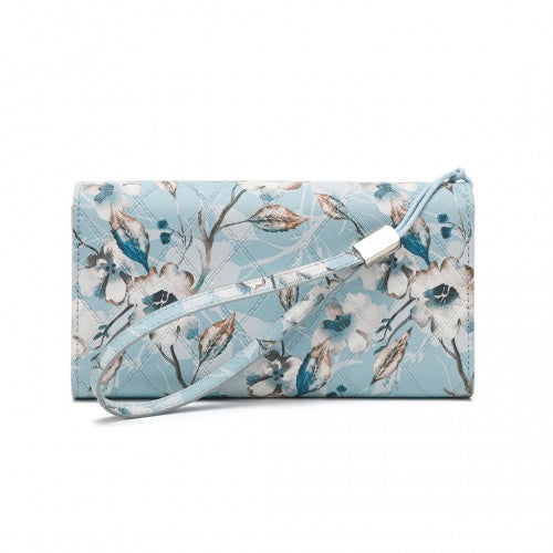 LP2353F - Miss Lulu Ladies' Flower Printed PU Leather Long Purse - Blue | Neil's Luggage Store