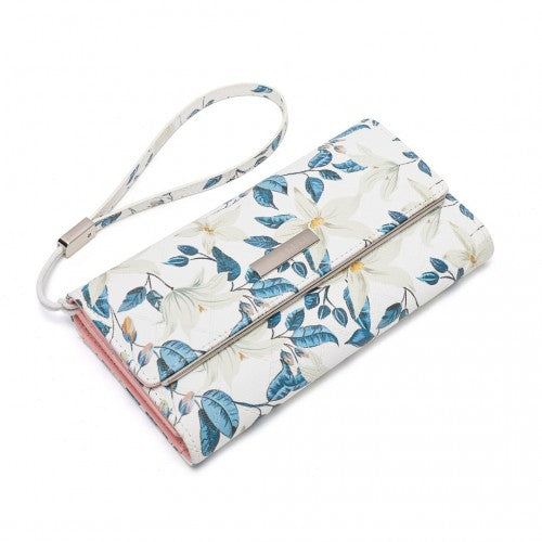 LP2353F - Miss Lulu Ladies' Flower Printed PU Leather Long Purse - Beige | Neil's Luggage Store