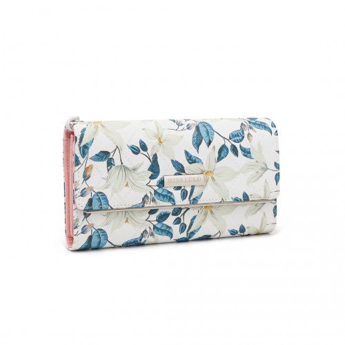 LP2353F - Miss Lulu Ladies' Flower Printed PU Leather Long Purse - Beige | Neil's Luggage Store