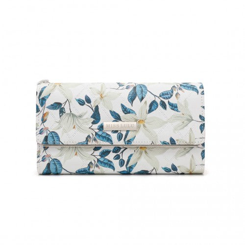 LP2353F - Miss Lulu Ladies' Flower Printed PU Leather Long Purse - Beige | Neil's Luggage Store
