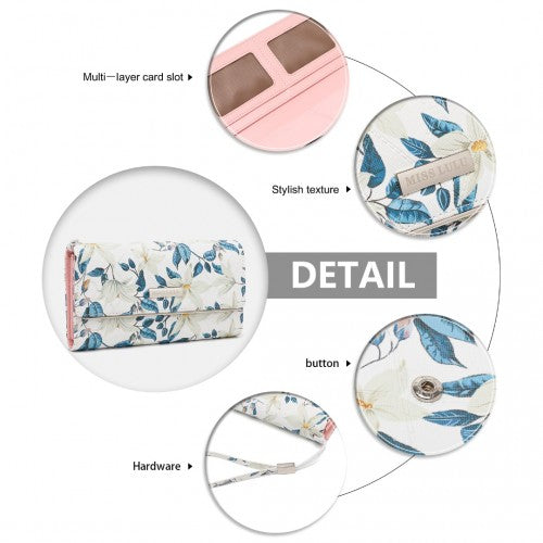 LP2353F - Miss Lulu Ladies' Flower Printed PU Leather Long Purse - Beige | Neil's Luggage Store