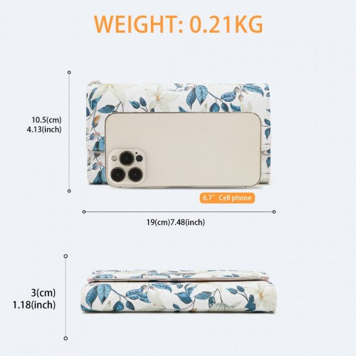 LP2353F - Miss Lulu Ladies' Flower Printed PU Leather Long Purse - Beige | Neil's Luggage Store