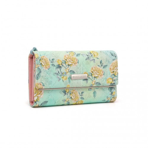 LP2353F - Miss Lulu Ladies' Flower Printed PU Leather Long Purse - Green | Neil's Luggage Store