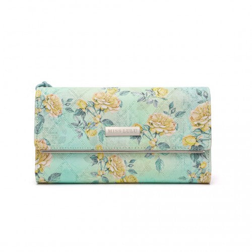LP2353F - Miss Lulu Ladies' Flower Printed PU Leather Long Purse - Green | Neil's Luggage Store