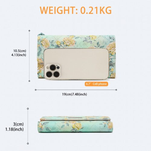 LP2353F - Miss Lulu Ladies' Flower Printed PU Leather Long Purse - Green | Neil's Luggage Store