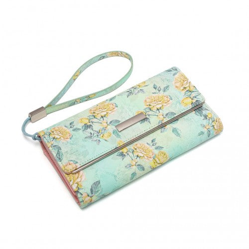LP2353F - Miss Lulu Ladies' Flower Printed PU Leather Long Purse - Green | Neil's Luggage Store