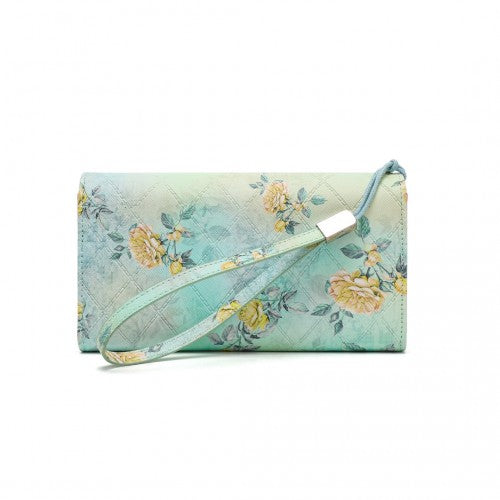 LP2353F - Miss Lulu Ladies' Flower Printed PU Leather Long Purse - Green | Neil's Luggage Store