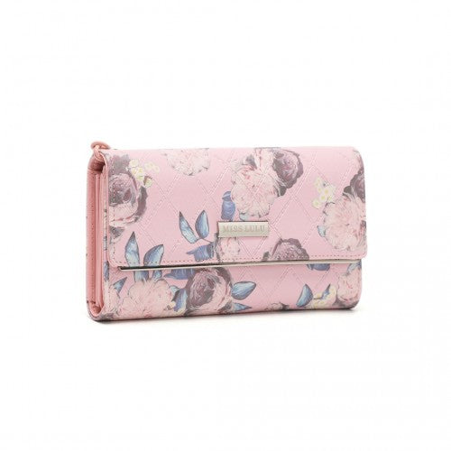 LP2353F - Miss Lulu Ladies' Flower Printed PU Leather Long Purse - Pink | Neil's Luggage Store