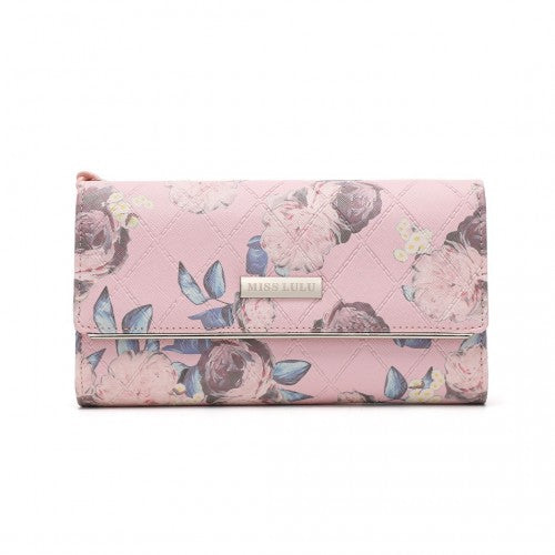 LP2353F - Miss Lulu Ladies' Flower Printed PU Leather Long Purse - Pink | Neil's Luggage Store