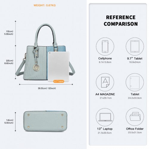 LT2352 - Miss Lulu Modern Elegance PU Leather Lady's Tote - Blue | Neil's Luggage Store