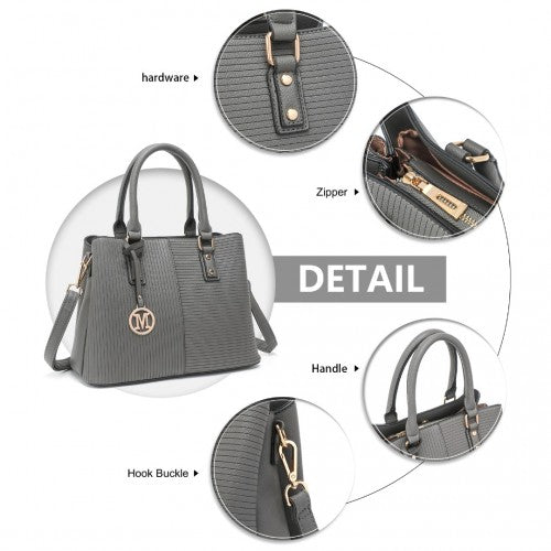 LT2352 - Miss Lulu Modern Elegance PU Leather Lady's Tote - Grey | Neil's Luggage Store