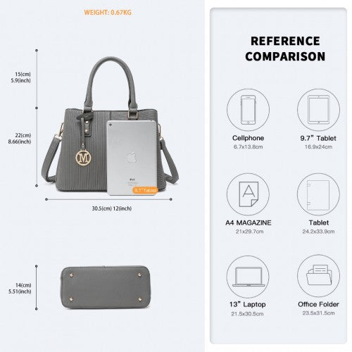 LT2352 - Miss Lulu Modern Elegance PU Leather Lady's Tote - Grey | Neil's Luggage Store