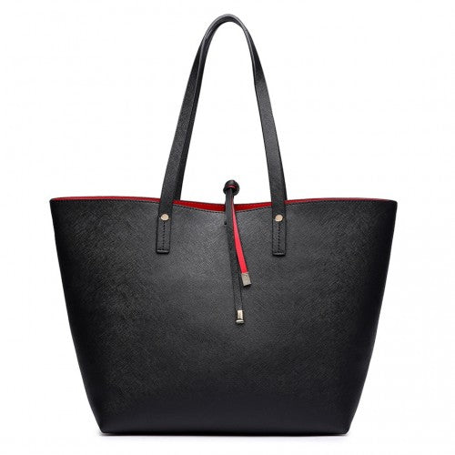 LT6628-1 - Miss Lulu Women Reversible Contrast Shopper Tote Bag Black | Neil's Luggage Store