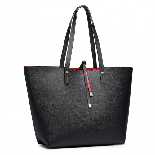LT6628-1 - Miss Lulu Women Reversible Contrast Shopper Tote Bag Black | Neil's Luggage Store