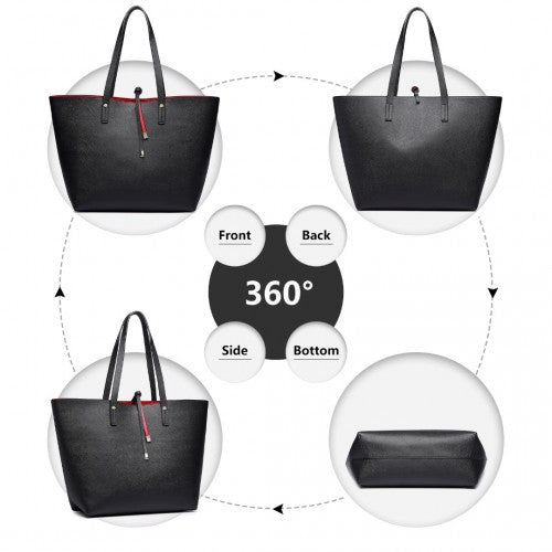 LT6628-1 - Miss Lulu Women Reversible Contrast Shopper Tote Bag Black | Neil's Luggage Store
