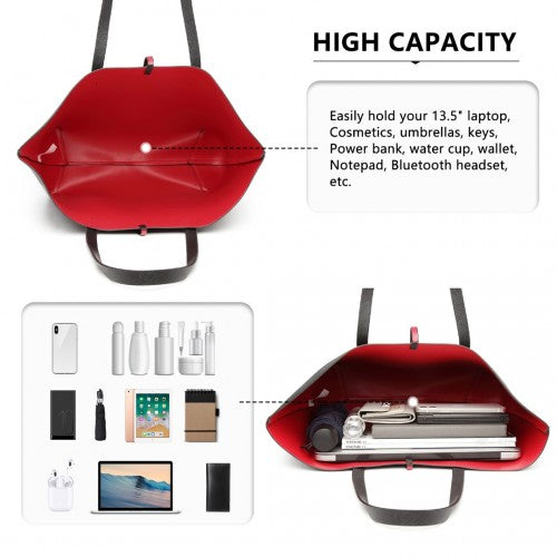 LT6628-1 - Miss Lulu Women Reversible Contrast Shopper Tote Bag Black | Neil's Luggage Store