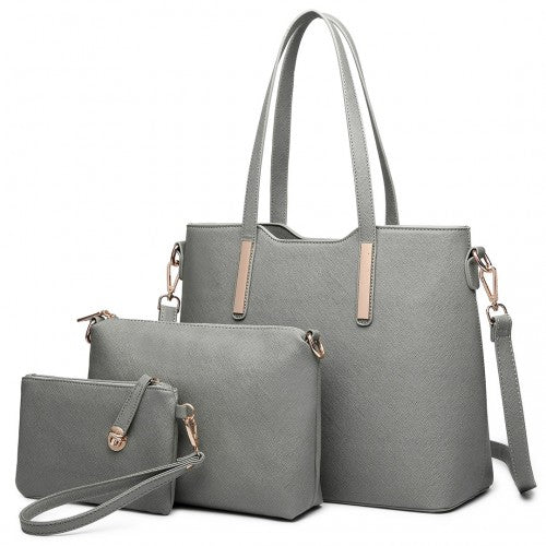 LT6648 - Miss Lulu Three Piece Tote Shoulder Bag And Clutch - Dark Grey | Neil's Luggage Store