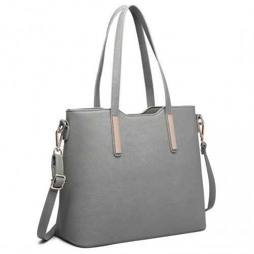 LT6648 - Miss Lulu Three Piece Tote Shoulder Bag And Clutch - Dark Grey | Neil's Luggage Store