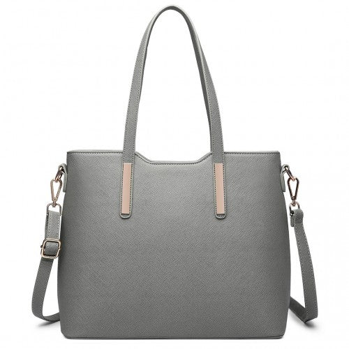 LT6648 - Miss Lulu Three Piece Tote Shoulder Bag And Clutch - Dark Grey | Neil's Luggage Store