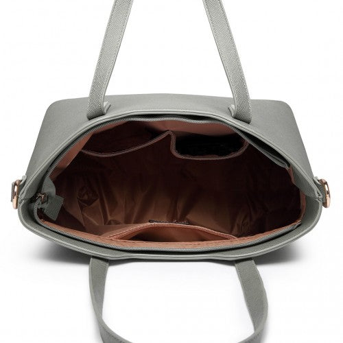 LT6648 - Miss Lulu Three Piece Tote Shoulder Bag And Clutch - Dark Grey | Neil's Luggage Store