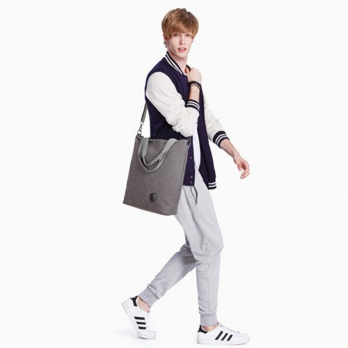 E1965 - Kono Large Canvas Unisex Messenger Bag - Grey | Neil's Luggage Store