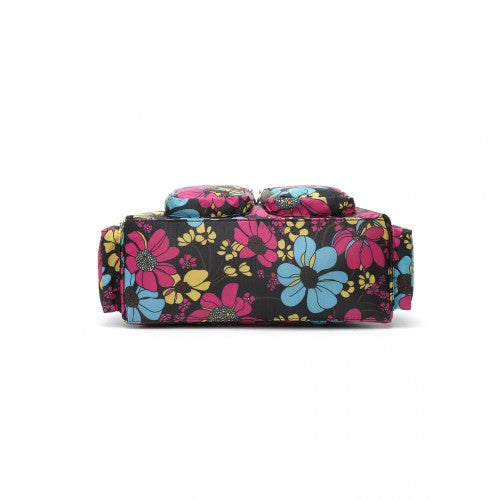MSK2434F - Kono Versatile Multi-Pocket Travel Bag With Adjustable Detachable Strap And Flower Print - Black | Neil's Luggage Store