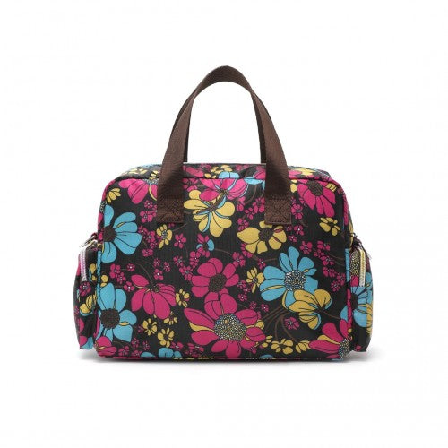 MSK2434F - Kono Versatile Multi-Pocket Travel Bag With Adjustable Detachable Strap And Flower Print - Black | Neil's Luggage Store