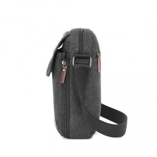 MSK2455 - Kono Canvas Crossbody Shoulder Bag – Multi-Pocket Messenger Bag with Adjustable Strap and Front Organizer Panel - Black by LuluBags