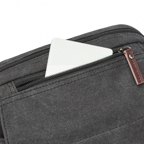 MSK2455 - Kono Canvas Crossbody Shoulder Bag – Multi-Pocket Messenger Bag with Adjustable Strap and Front Organizer Panel - Black by LuluBags