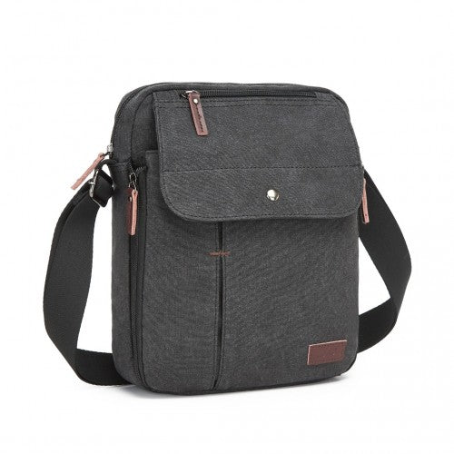 MSK2455 - Kono Canvas Crossbody Shoulder Bag – Multi-Pocket Messenger Bag with Adjustable Strap and Front Organizer Panel - Black by LuluBags