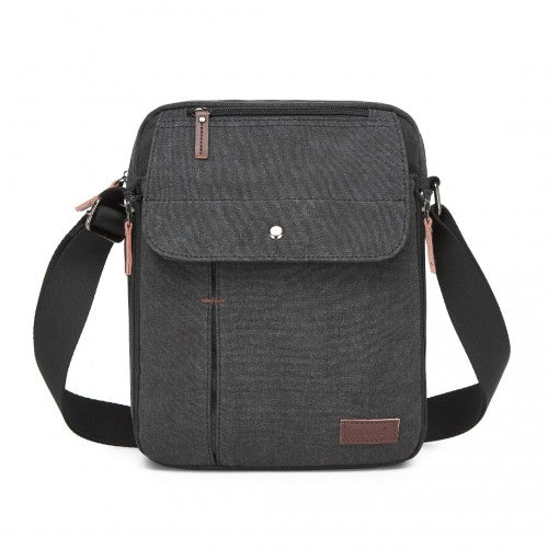 MSK2455 - Kono Canvas Crossbody Shoulder Bag – Multi-Pocket Messenger Bag with Adjustable Strap and Front Organizer Panel - Black by LuluBags