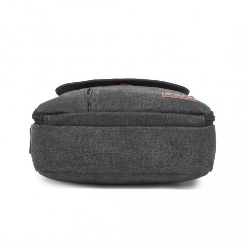 MSK2455 - Kono Canvas Crossbody Shoulder Bag – Multi-Pocket Messenger Bag with Adjustable Strap and Front Organizer Panel - Black by LuluBags