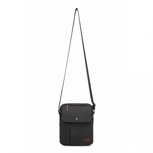MSK2455 - Kono Canvas Crossbody Shoulder Bag – Multi-Pocket Messenger Bag with Adjustable Strap and Front Organizer Panel - Black by LuluBags