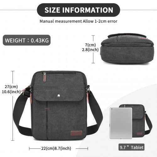 MSK2455 - Kono Canvas Crossbody Shoulder Bag – Multi-Pocket Messenger Bag with Adjustable Strap and Front Organizer Panel - Black by LuluBags