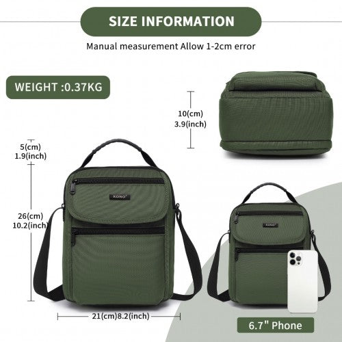 MSK2446 - Kono Durable Men's Crossbody Shoulder Bag with Multiple Pockets - Messenger Bag for Travel, Work, and Daily Use - Green