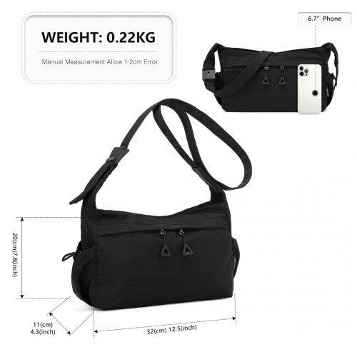 MSM2424 - Miss Lulu Ultra-Light Water-Resistant Urban Casual Commuter Crossbody Bag - Black | Neil's Luggage Store