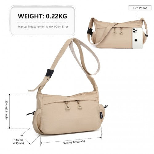 MSM2424 - Miss Lulu Ultra-Light Water-Resistant Urban Casual Commuter Crossbody Bag - Khaki | Neil's Luggage Store