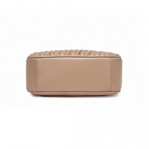 MSM2449 - Miss Lulu Practical Quilted Soft PU Leather Crossbody Shoulder Bag with Chain Strap - Khaki