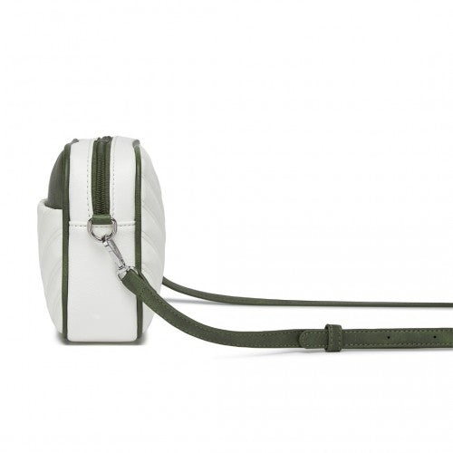 MSM2460 - Miss Lulu Minimalist V-Stitch PU Leather Crossbody Bag with Tassel Zip - White And Green | Neil's Luggage Store