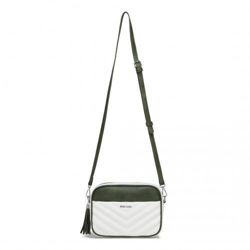 MSM2460 - Miss Lulu Minimalist V-Stitch PU Leather Crossbody Bag with Tassel Zip - White And Green | Neil's Luggage Store