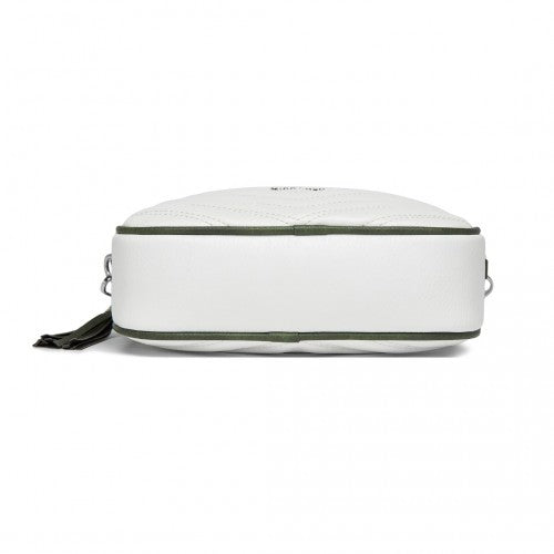 MSM2460 - Miss Lulu Minimalist V-Stitch PU Leather Crossbody Bag with Tassel Zip - White And Green | Neil's Luggage Store