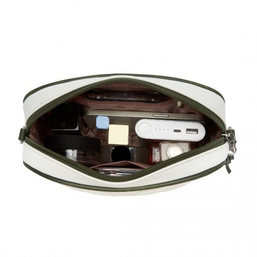 MSM2460 - Miss Lulu Minimalist V-Stitch PU Leather Crossbody Bag with Tassel Zip - White And Green | Neil's Luggage Store