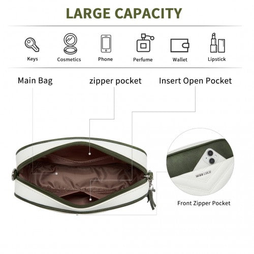 MSM2460 - Miss Lulu Minimalist V-Stitch PU Leather Crossbody Bag with Tassel Zip - White And Green | Neil's Luggage Store