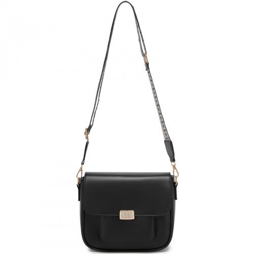 Miss Lulu PU Crossbody Shoulder Bag with Woven Strap — Black