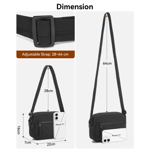 MSM2619 - Miss Lulu Women’s Crossbody Bag, Multi‑Zip Pockets Compact Daily Shoulder Bag - Black by LuluBags