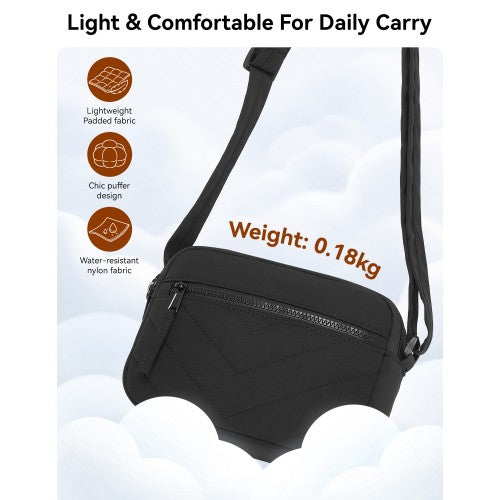 MSM2619 - Miss Lulu Women’s Crossbody Bag, Multi‑Zip Pockets Compact Daily Shoulder Bag - Black by LuluBags