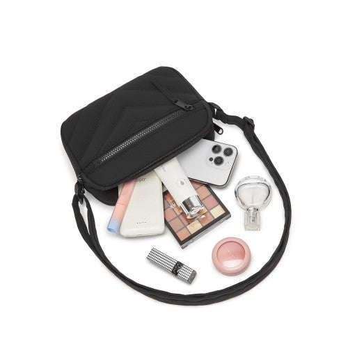 MSM2619 - Miss Lulu Women’s Crossbody Bag, Multi‑Zip Pockets Compact Daily Shoulder Bag - Black by LuluBags
