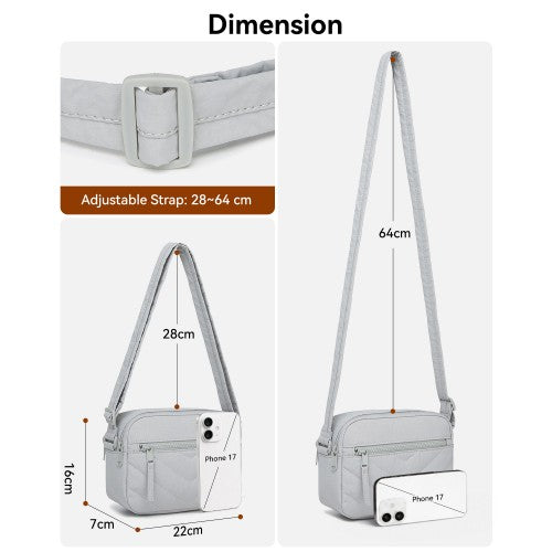 MSM2619 - Miss Lulu Women’s Crossbody Bag, Multi‑Zip Pockets Compact Daily Shoulder Bag - Light Grey by LuluBags